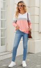 Womens Crew Neck Sweatshirt Colorblock Pullover Tops Casual Splicing Long Sleeve Lightweight Blouse Tee