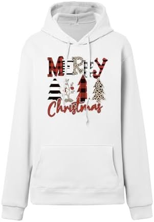 Womens Oversized Merry Christmas Hoodies Funny Xmas Tree Graphic Sweatshirt Casual Drawstring Pullover