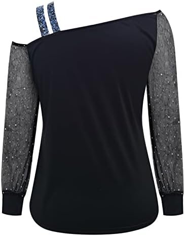 Cold Tops Loose Shoulder Sequin T Shirt Casual Long Print Splice Women Blouse Women's Blouse Pattern