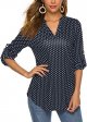 Women's Roll Up 3/4 Sleeve Floral Print V Neck Tunic Blouses Tops Shirts